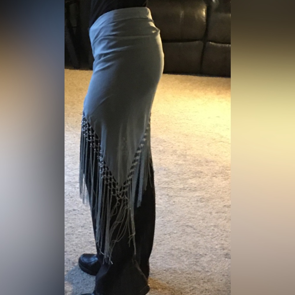 Light Blue Fringe Hip Scarf /Sarong With white pearls - Picture 6 of 10